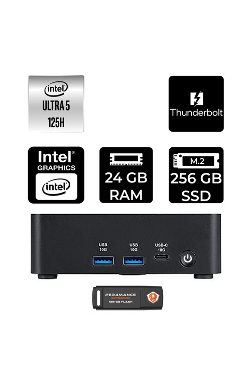 Cubi Nuc Intel Core Ultra 5 125H 24Gb 256Gb Ssd Fdos Mini Masaüstü Bilgisayar & Per4 Usb