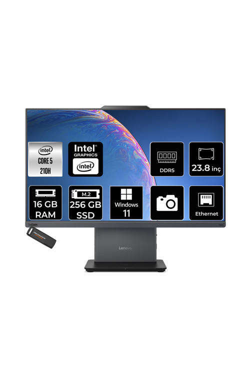 Thinkcentre Neo 50A Intel Core 5 210H 16Gb 256Gb Ssd 23.8" Fhd W11H All İn One Bilgisayar