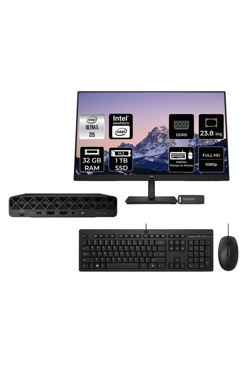 Elitedesk 8 Mini G1İ Aı Intel Core Ultra 5 225 32Gb 1Tb Ssd 23.8" Fdos Mini Masaüstü Bilgisayar