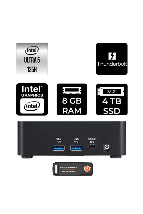 Cubi Nuc Intel Core Ultra 5 125H 8Gb 4Tb Ssd Fdos Mini Masaüstü Bilgisayar & Per4 Usb