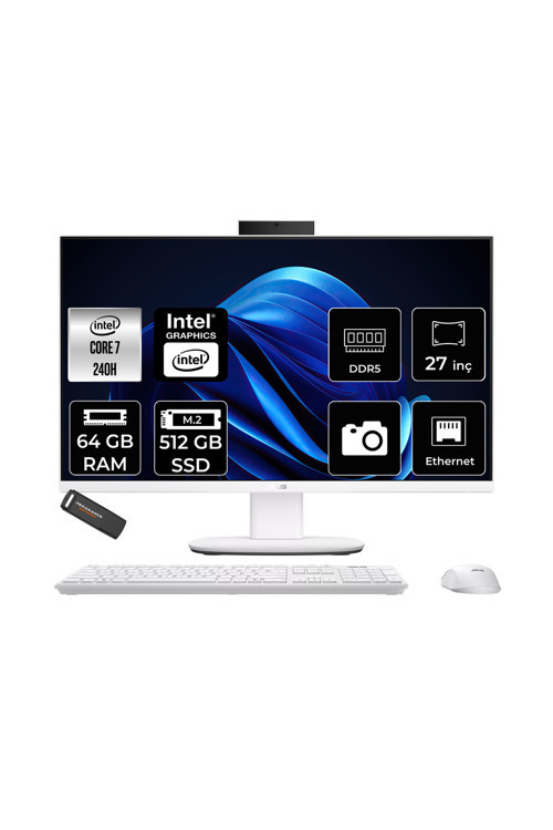 V470 Intel Core 7 240H 64Gb 512Gb Ssd 27" Fhd 100Hz Fdos All İn One Bilgisayar & Per4 Usb