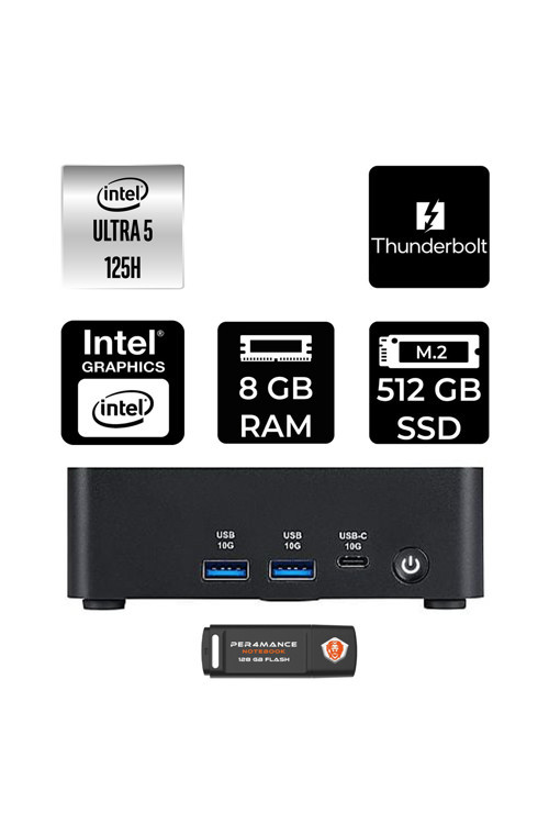 Cubi Nuc Intel Core Ultra 5 125H 8Gb 512Gb Ssd Fdos Mini Masaüstü Bilgisayar & Per4 Usb