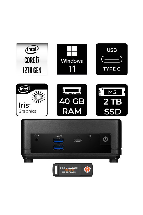 Cubi 5 Intel Core İ7 1255U 40Gb 2Tb Ssd W11P Mini Masaüstü Bilgisayar & Per4 Usb