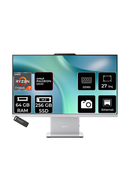 Ideacentre 27Arr9 Ryzen 7 7735Hs 64Gb 256Gb Ssd 27" Fhd Fdos Gri All İn One Bilgisayar