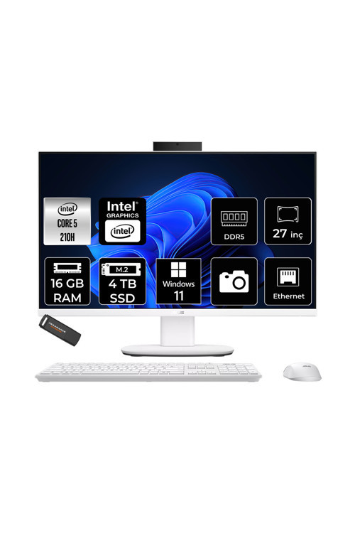 V470 Intel Core 5 210H 16Gb 4Tb Ssd 27" Fhd 100Hz W11H All İn One Bilgisayar & Per4 Usb Bellek