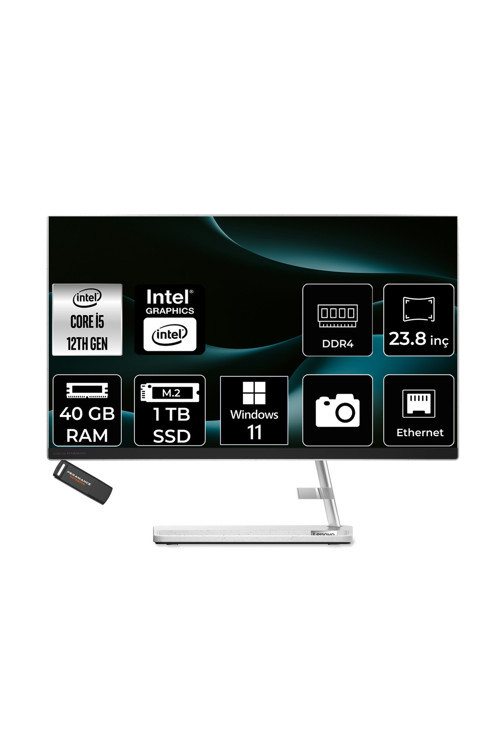 Ideacentre 24Iap7 İ5 12450H 40Gb 1Tb Ssd 23.8" Fhd W11P Beyaz All İn One Bilgisayar