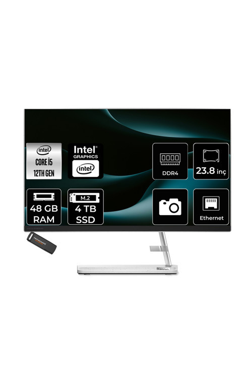 Ideacentre 24Iap7 İ5 12450H 48Gb 4Tb Ssd 23.8" Fhd Fdos Beyaz All İn One Bilgisayar