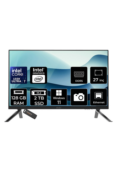 Modern Am273Q Aı Ultra 7 155H 128Gb 2Tb Ssd 27" Qhd 100Hz W11H Siyah All İn One Bilgisayar