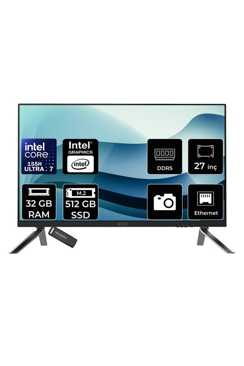 Modern Am273Q Aı Ultra 7 155H 32Gb 512Gb Ssd 27" Qhd 100Hz Fdos Siyah All İn One Bilgisayar