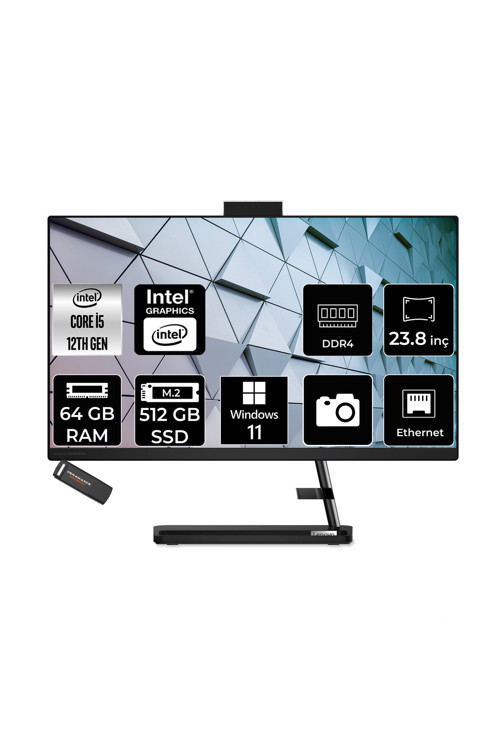 Ideacentre 24Iap7 İ5 12450H 64Gb 512Gb Ssd 23.8" Fhd W11P Siyah All İn One Bilgisayar
