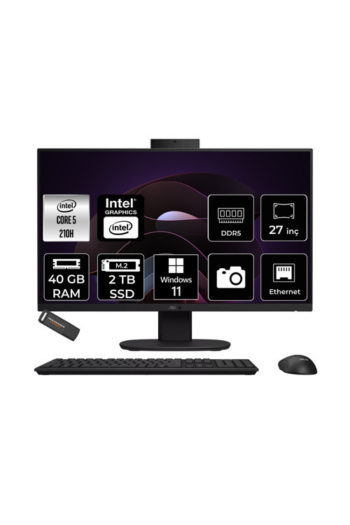 V470 Intel Core 5 210H 40Gb 2Tb Ssd 27" Fhd 100Hz W11P All İn One Bilgisayar & Per4 Usb Bellek
