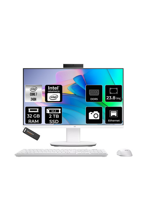 V440 Intel Core 7 240H 32Gb 2Tb Ssd 23.8" Fhd 100Hz Fdos All İn One Bilgisayar & Per4 Usb