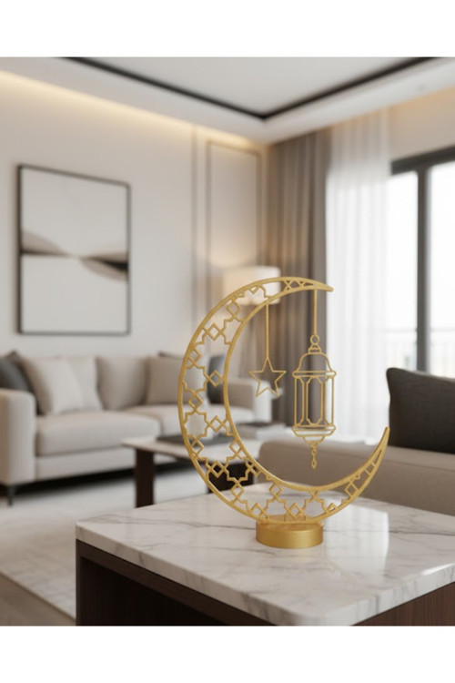 3D Hilal Cami Dekor Özel Baskı 20x20 cm Şık Masa Üstü