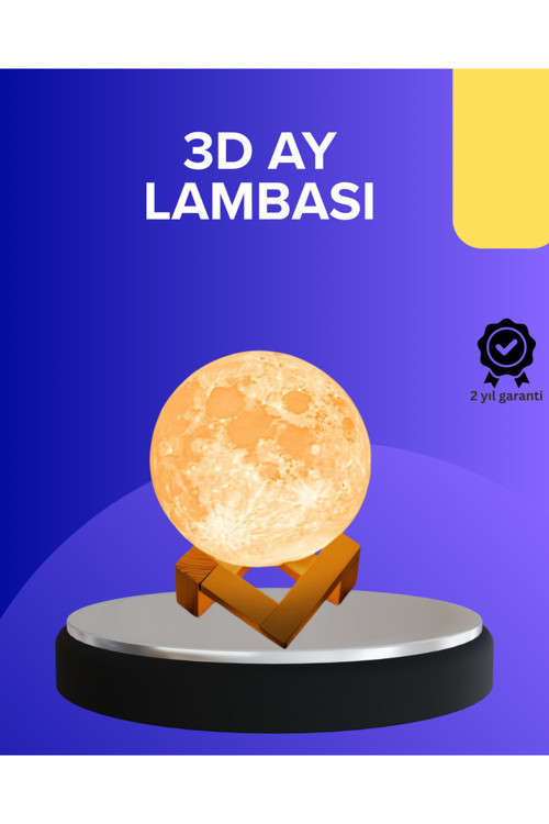 Preminyum 16 Renkli 3D Baskılı Ay Lambası Ahşap Standlı