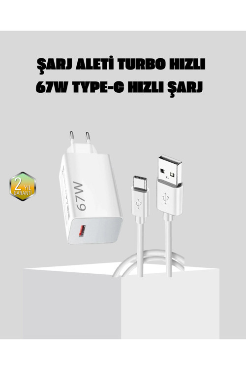 Kullanışlı 67W Süper Hızlı Şarj Adaptörü ve Kablo Seti – Güvenli, Kompakt ve Ergonomik Tasarım