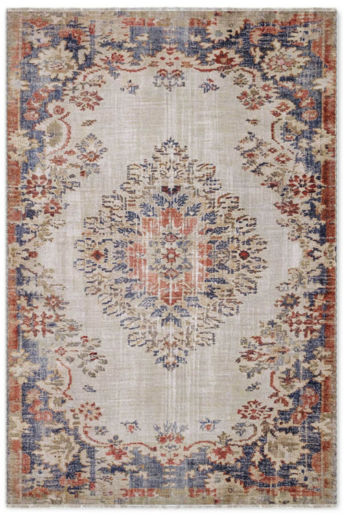 Retro Turuncu Lacivert Şönil Halı Kilim Yolluk Kaymaz Yıkanabilir Salon Mutfak Koridor