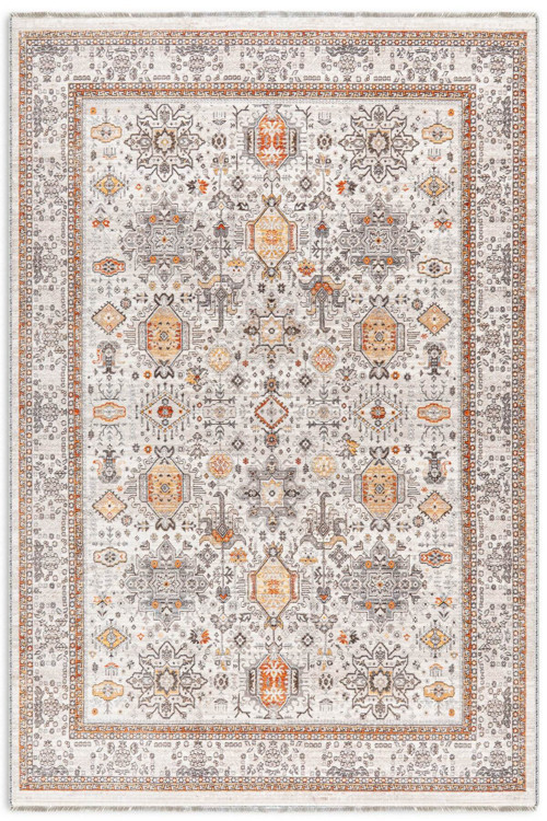 Eskitme Bej Krem Turuncu Şönil Halı Kilim Yolluk Yıkanabilir Kaymaz Taban Salon Mutfak Koridor Saçak