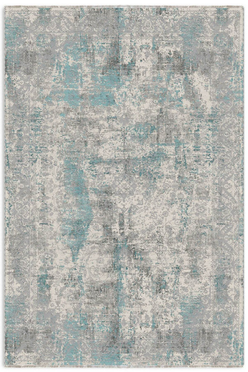 Gri Turkuaz Vintage Klasik Şönil Halı Kilim Yolluk Kaymaz Yıkanabilir Saçaklı Oturma Odası Mutfak