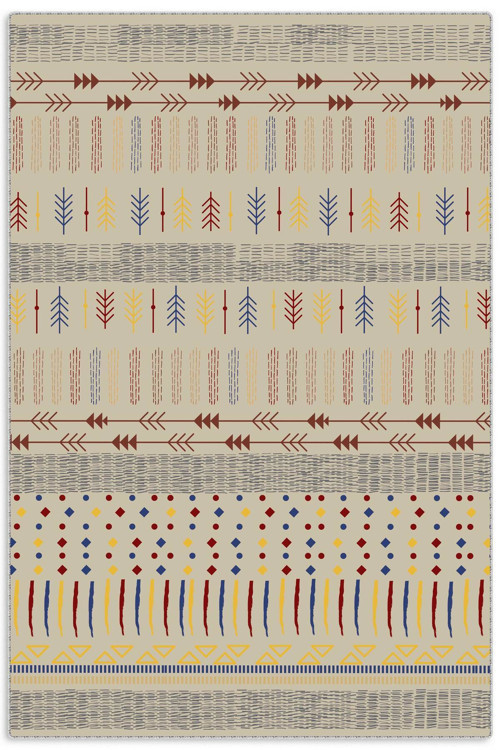 Bohem Tarzı Etnik Desenli Şönil Halı Kilim Yolluk Bej Renkli Çocuk Odası Oturma Odası Mutfak Kaymaz