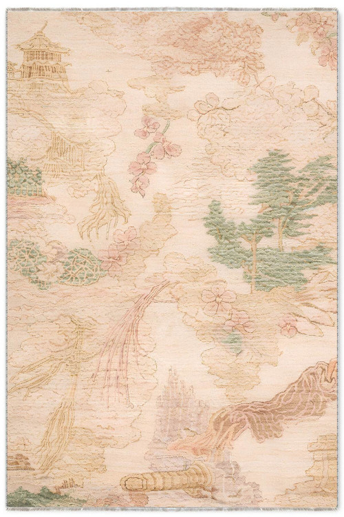 Bej Yeşil Pembe Retro Japon Modeli Şönil Halı Kilim Yolluk Kaymaz Yıkanabilir Saçaklı Salon Mutfak