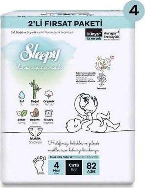 Bio Natural 2'li Fırsat Paketi Bebek Bezi 4 Numara Maxi 82 Adet