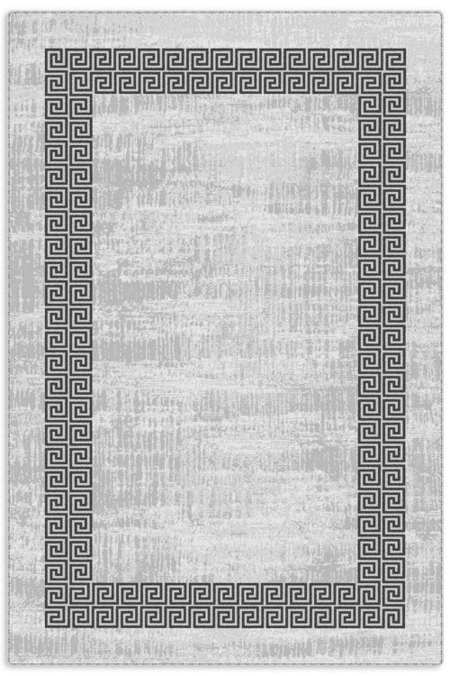 Modern Gri Çerçeveli Gri Şönil Halı Kilim Yolluk Yıkanabilir Kaymaz Salon Mutfak Koridor