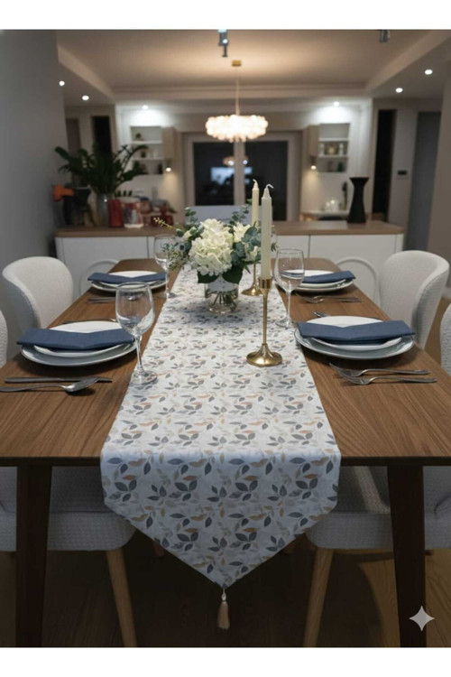 Pamuklu Polyester Baskılı Kumaş Özel Püsküllü Zikzak Dikiş Runner