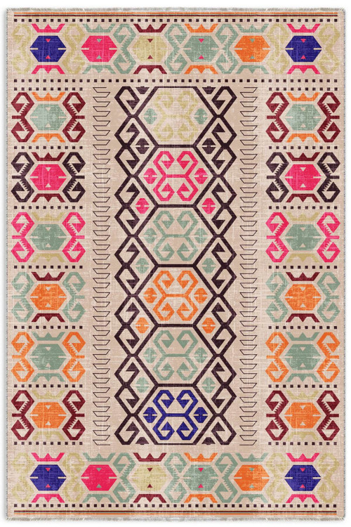 Bej Pembe Anadolu Kilim Modeli Şönil Halı Kilim Yolluk Kaymaz Yıkanabilir Salon Koridor Mutfak