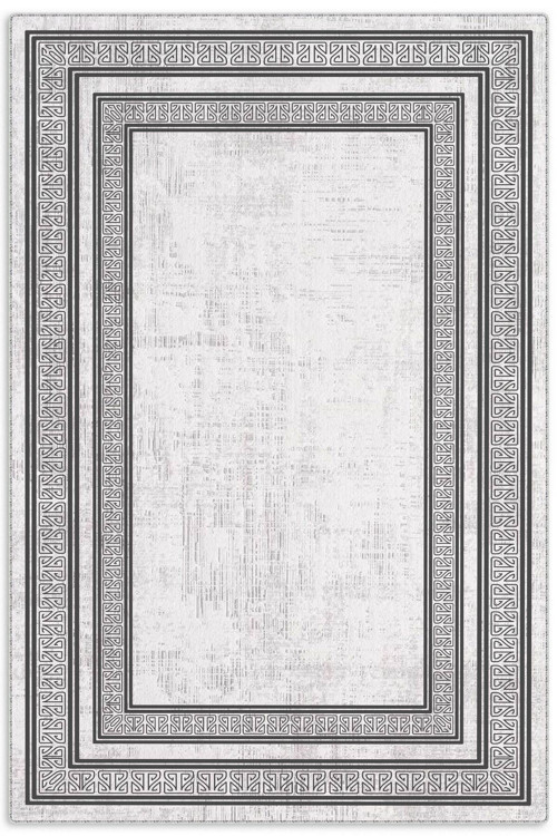 Gri Antrasit Çerçeveli Modern Şönil Halı Yolluk Kilim Salon Koridor Mutfak Kaymaz Yıkanabilir