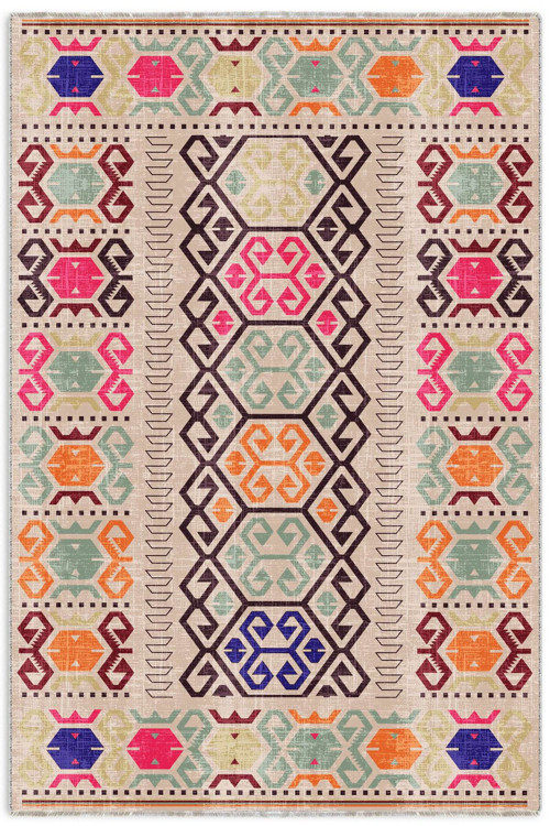 Bej Pembe Anadolu Kilim Modeli Şönil Halı Kilim Yolluk Kaymaz Yıkanabilir Salon Koridor Mutfak