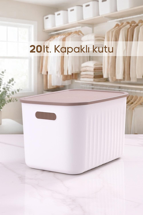 Beyaz Dolap Düzenleyici 20 Lt Kapaklı Saklama Kutusu Sepet Oyuncak Kutusu Organizer