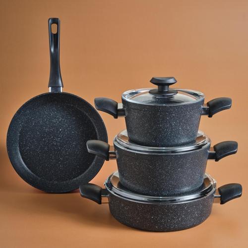 Biogranit Defne V2 7 Parça Tencere ve Tava Seti Siyah