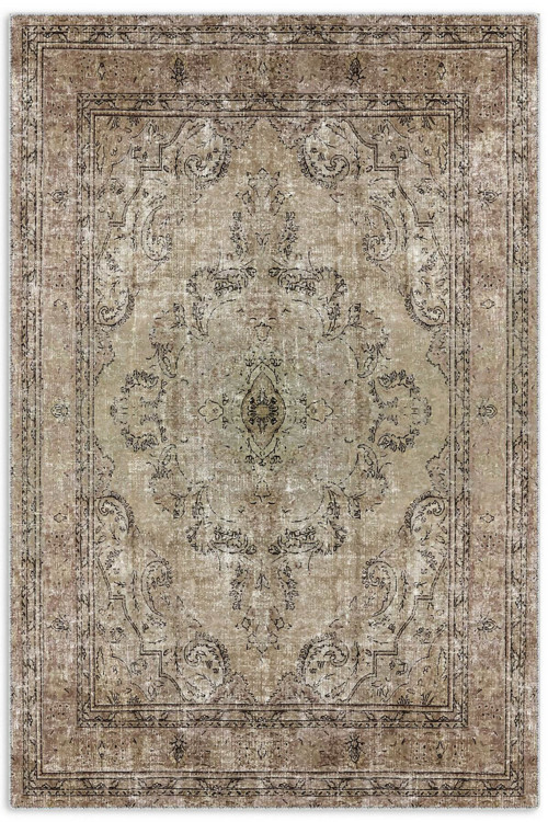 Bej Vizon Kahve Vintage Göbekli Şönil Halı Kilim Yolluk Yıkanabilir Kaymaz Saçaklı