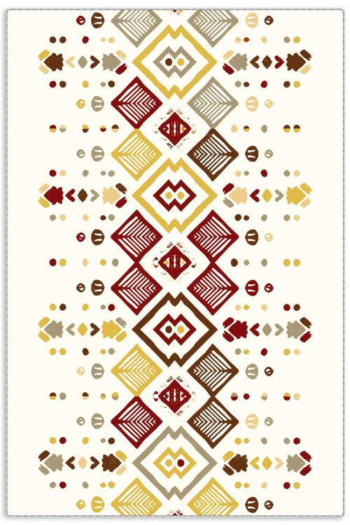 Ekru Modern Etnik Desenli Şönil Halı Kilim Yolluk Gri Bordo Sarı Renk Kaymaz Yıkanabilir