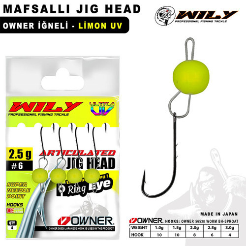 Mafsallı Jig Head 4 Adet Owner İğneli - Limon 2.5 gr - 6 No