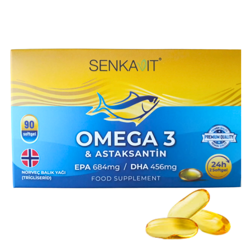 Omega 3 ve Astaksantin İçeren Takviye Edici Gıda 90 Softgel