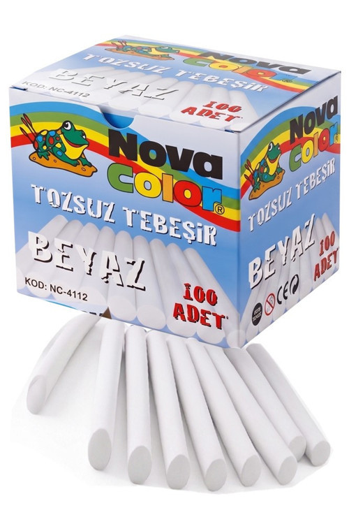 Beyaz Tebeşir Tozsuz 100 lü 1 Paket Nova Color Tozsuz Beyaz Tebeşir 8cm 100 lü Tahta Tebeşiri Okul Sınıf