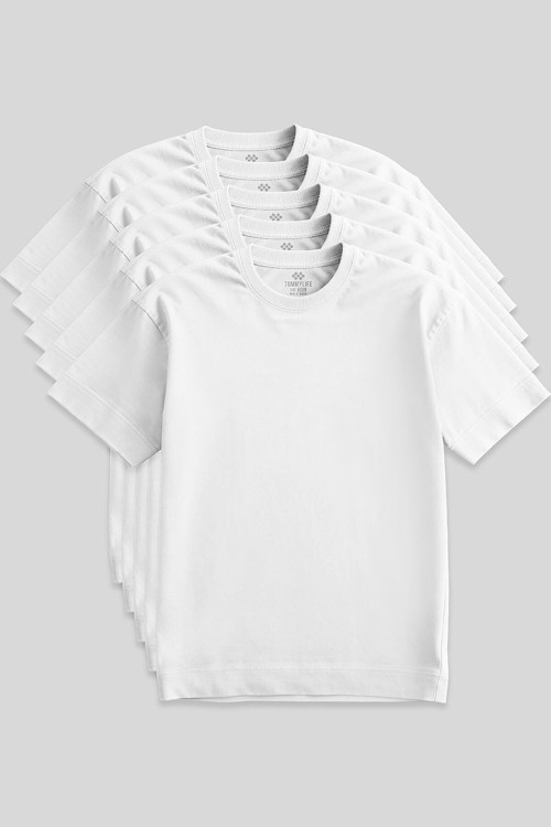 Basic O Yaka Büyük Beden 5li Paket Beyaz Erkek T-Shirt 88072