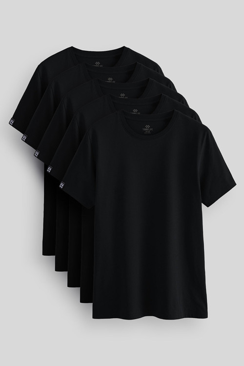 Standart Fit Basic O Yaka 5li Paket Siyah Erkek T-Shirt 87911
