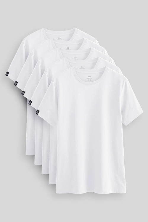 Standart Fit Basic O Yaka 5li Paket Beyaz Erkek T-Shirt 87911