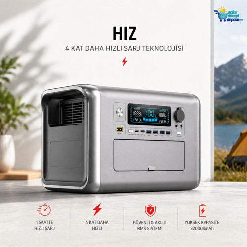 1800W Taşınabilir Güç İstasyonu 320000mAh Hızlı Şarjlı Power Station 100Watt Flexy Panel | Kamp, Karavan ve Acil