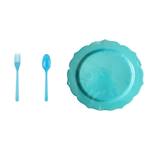 Mika Plastik Turkuaz Sorfa Piknik Seti - 23 Cm. - 72 Kişilik Tabak Çatal Kaşık Takımı