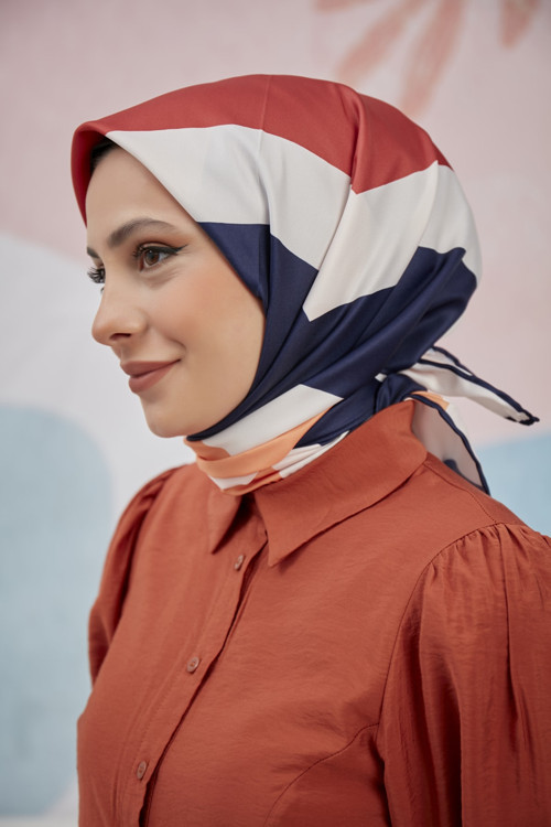 Twill Eşarp Kadın Çizgi Desen Kiremit