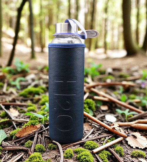 H2O Cam Su Matarası Deri Kılıflı 500 ml - LACİVERT