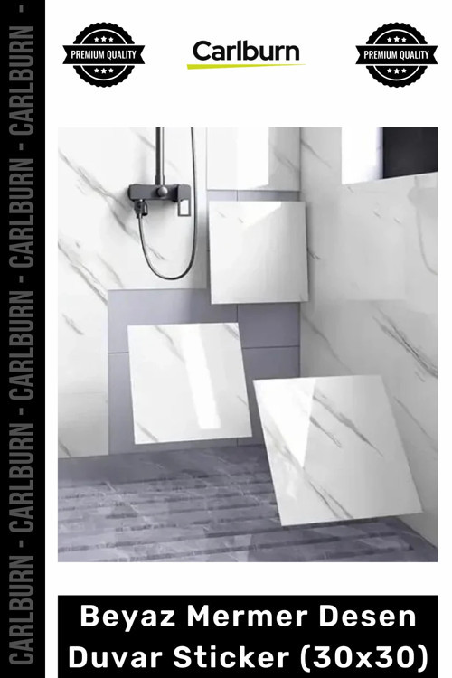 Dayanıklı Nem Su Yağ Geçirmez Mutfak Banyo Tezgah Şık Kendinden Yapışkanlı Beyaz Mermer 30x30cm