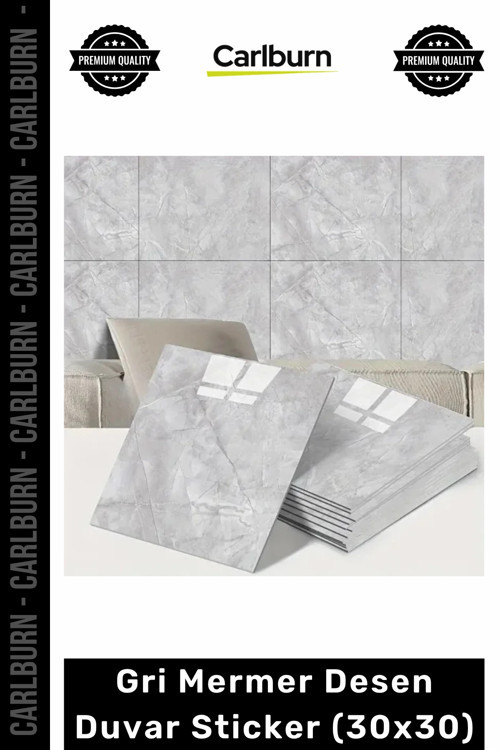 Dayanıklı Nem Su Yağ Geçirmez Mutfak Banyo Tezgah Şık Kendinden Yapışkanlı Gri Mermer 30x30cm