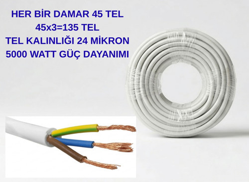 5 Metre Kaynak Makinesi,Elektrikli Araç, Klima, Isıtıcı Elektrik Uzatma Ara Kablosu 3X2.5 Beyaz