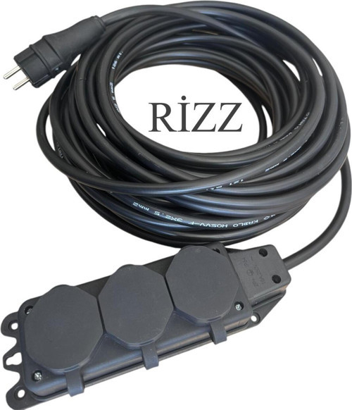 15 Metre 3'Lü Grup Priz 3X2,5 Mm Cca Ttr Siyah Renk Topraklı Kauçuk Seyyar Elektrik Kablosu