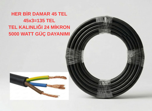 35 Metre Kaynak Makinesi,Elektrikli Araç, Klima, Isıtıcı Elektrik Uzatma Ara Kablosu 3X2.5 Siyah