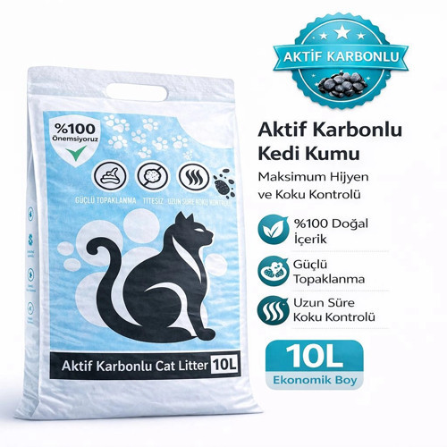 Premium Doğal İçerikli Aktif Karbonlu İnce Taneli 10L Kedi Kumu (%100 Doğal) Yüksek Topaklanma net (